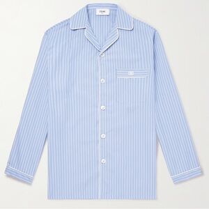 Celine Triomphe Logo Chemise Pyjama Oversized Bleu Stripe Button Down Top